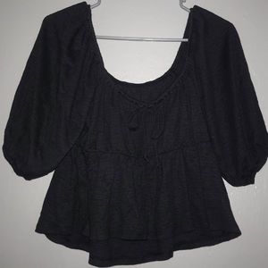 American Eagle Tie-Front Puff-Sleeve Babydoll Tee